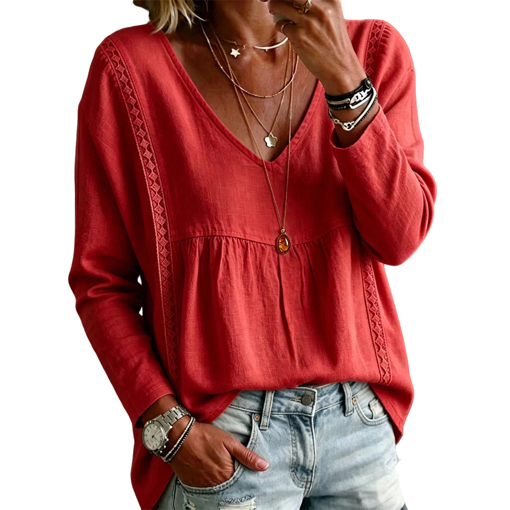 Casual blouse voor dames met V-hals en lange mouwen