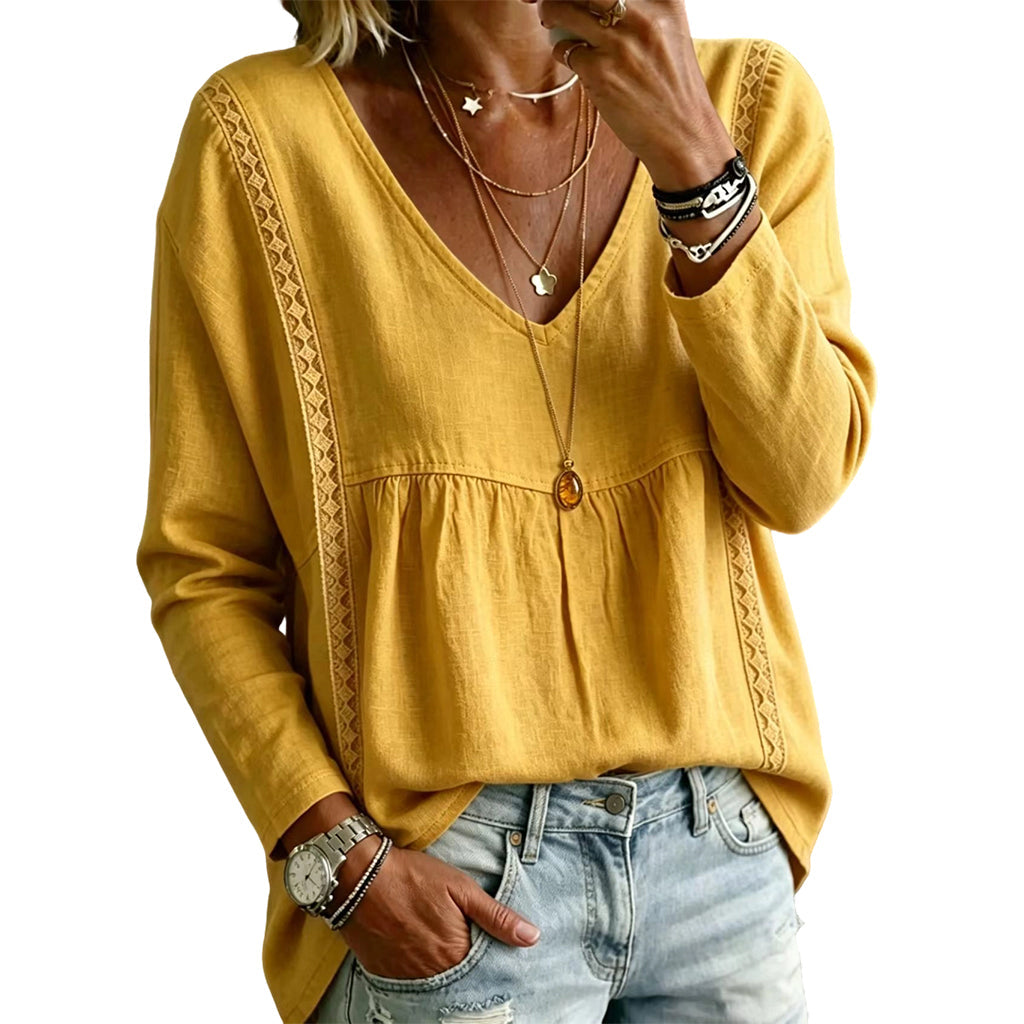 Casual blouse voor dames met V-hals en lange mouwen