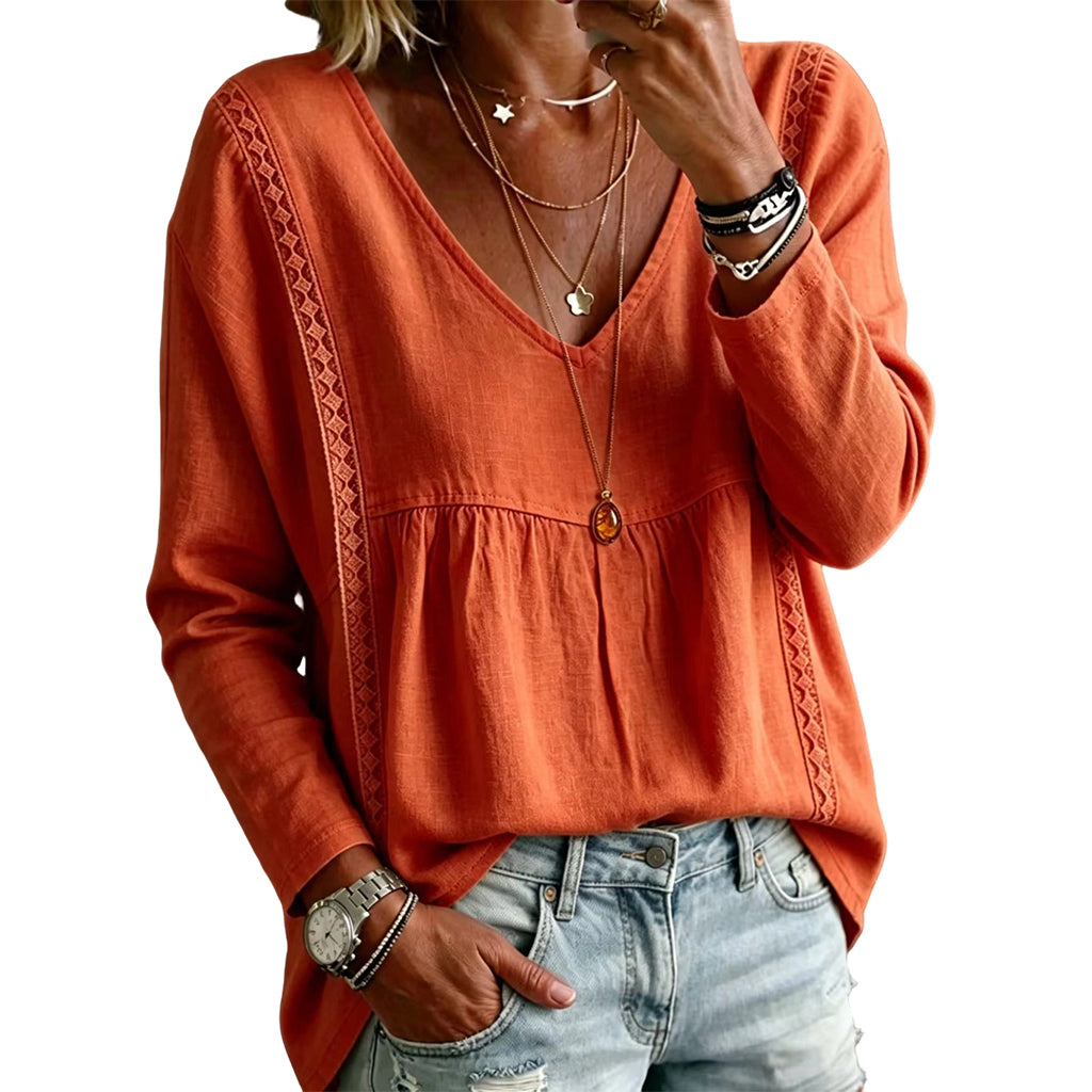 Casual blouse voor dames met V-hals en lange mouwen