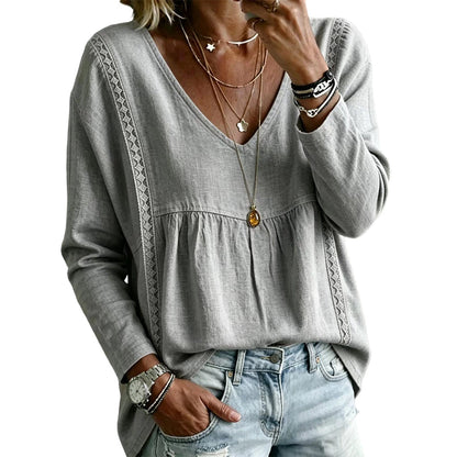 Casual blouse voor dames met V-hals en lange mouwen