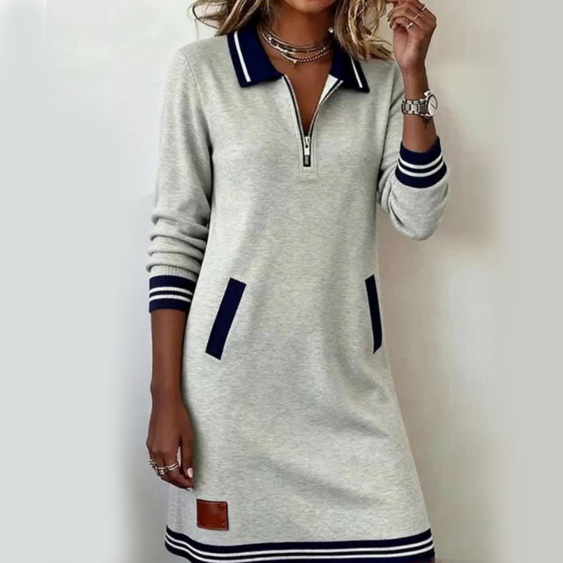 🌸Aanbieding: 50% korting💖Modieuze damesjurk met kraag en lange mouwen