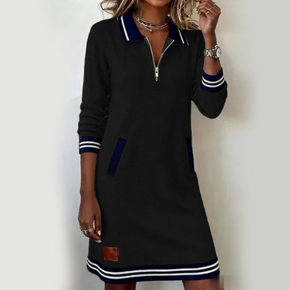 🌸Aanbieding: 50% korting💖Modieuze damesjurk met kraag en lange mouwen