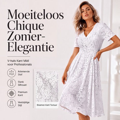 🌸 Nieuwe Collectie 👗 Dames Kanten V-hals Jurk – Elegante uitstraling & comfortabele pasvorm