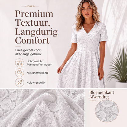 🌸 Nieuwe Collectie 👗 Dames Kanten V-hals Jurk – Elegante uitstraling & comfortabele pasvorm