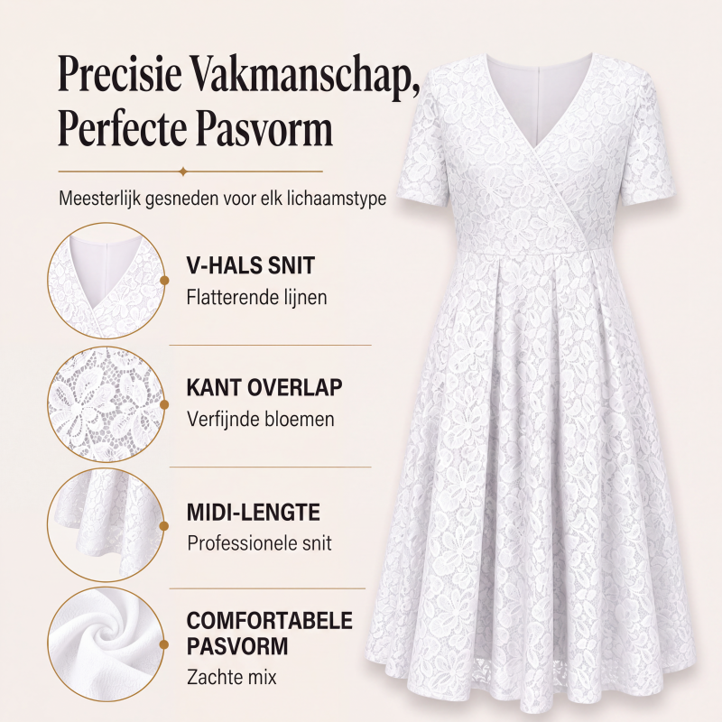 🌸 Nieuwe Collectie 👗 Dames Kanten V-hals Jurk – Elegante uitstraling & comfortabele pasvorm