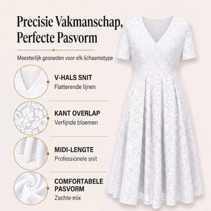🌸 Nieuwe Collectie 👗 Dames Kanten V-hals Jurk – Elegante uitstraling & comfortabele pasvorm