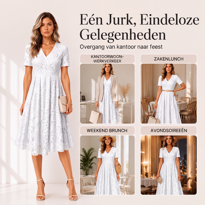 🌸 Nieuwe Collectie 👗 Dames Kanten V-hals Jurk – Elegante uitstraling & comfortabele pasvorm