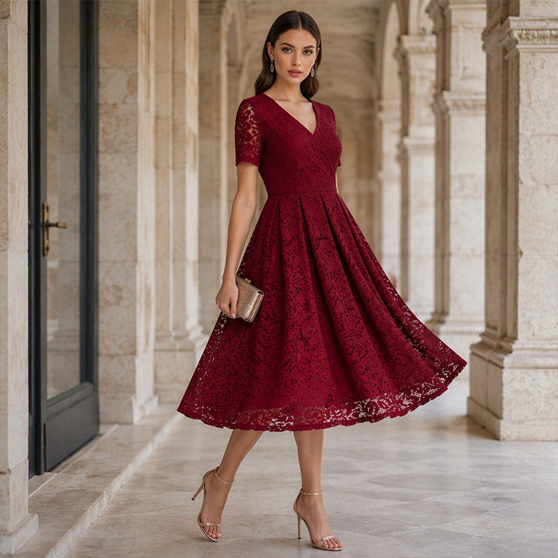 🌸 Nieuwe Collectie 👗 Dames Kanten V-hals Jurk – Elegante uitstraling & comfortabele pasvorm