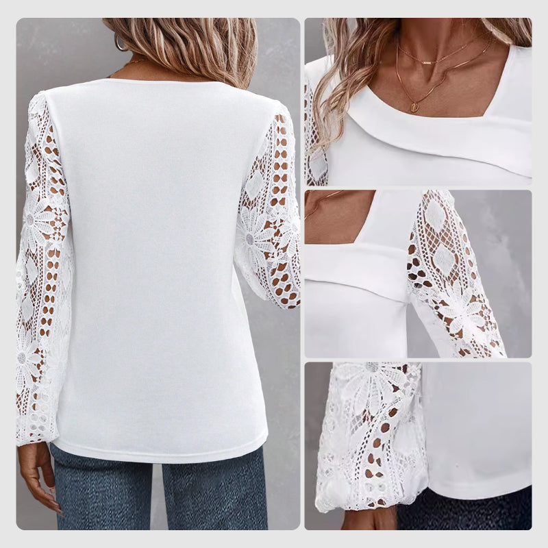 🌸 Nieuwe Collectie 👚 Dames Kanten Top met Lange Mouwen – Elegante uitsnijdingen & vrouwelijke uitstraling ✨