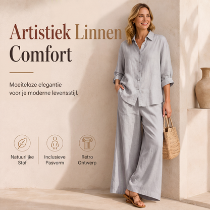 ⏰Laatste dag uitverkoop: 50% korting💃Casual overhemd voor dames en set van wijdvallende wijde pijpen broek