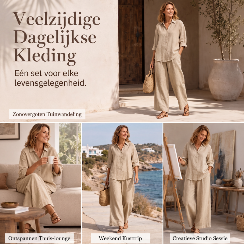 ⏰Laatste dag uitverkoop: 50% korting💃Casual overhemd voor dames en set van wijdvallende wijde pijpen broek