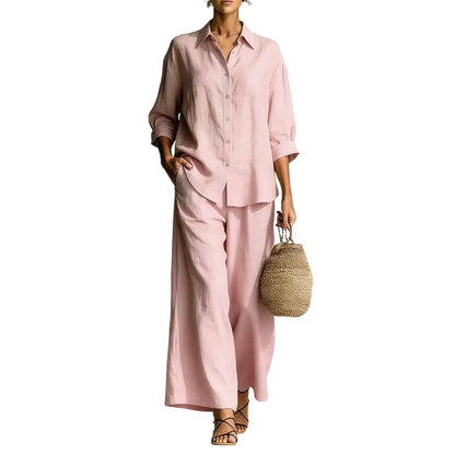 ⏰Laatste dag uitverkoop: 50% korting💃Casual overhemd voor dames en set van wijdvallende wijde pijpen broek