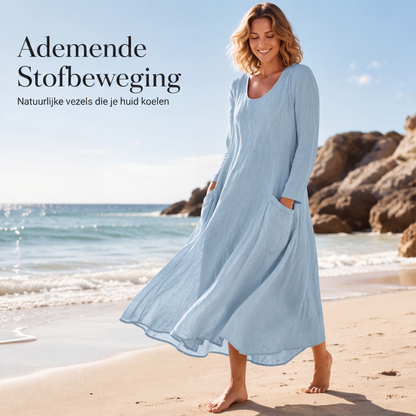 👖 TIJDELIJK 50% KORTING! ✨Damesjurk met effen kleur en lange mouwen