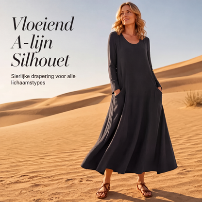 👖 TIJDELIJK 50% KORTING! ✨Damesjurk met effen kleur en lange mouwen
