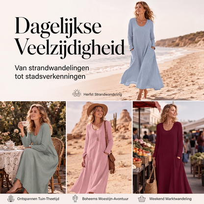 👖 TIJDELIJK 50% KORTING! ✨Damesjurk met effen kleur en lange mouwen