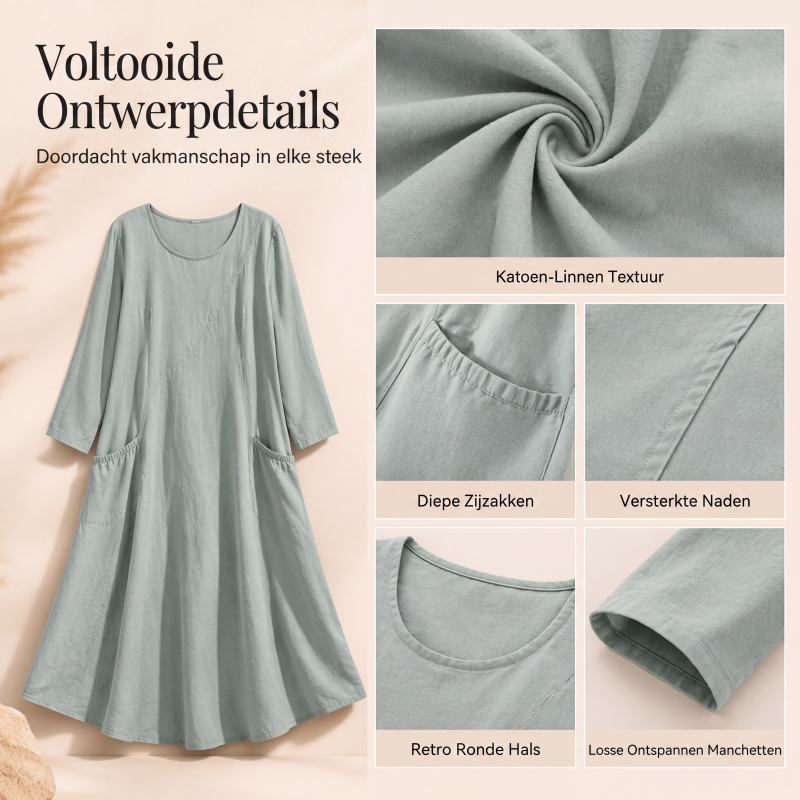 👖 TIJDELIJK 50% KORTING! ✨Damesjurk met effen kleur en lange mouwen