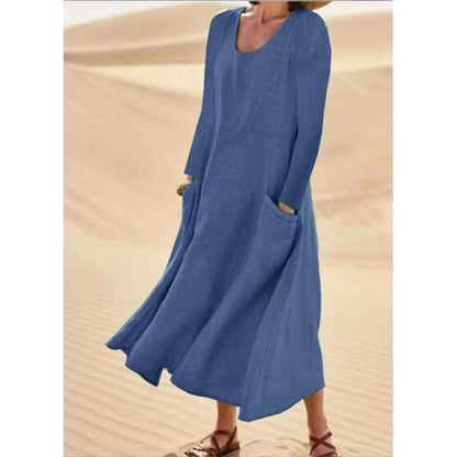 👖 TIJDELIJK 50% KORTING! ✨Damesjurk met effen kleur en lange mouwen