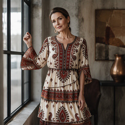 🌸 Nieuwe Collectie ✨ Boheemse Geplooide Jurk met V-Hals & Ruches voor Dames 👗 vrouwelijke elegantie, luchtige pasvorm & comfortabele stijl