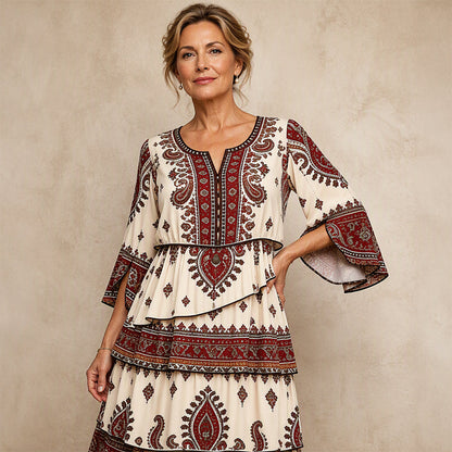 🌸 Nieuwe Collectie ✨ Boheemse Geplooide Jurk met V-Hals & Ruches voor Dames 👗 vrouwelijke elegantie, luchtige pasvorm & comfortabele stijl