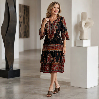 🌸 Nieuwe Collectie ✨ Boheemse Geplooide Jurk met V-Hals & Ruches voor Dames 👗 vrouwelijke elegantie, luchtige pasvorm & comfortabele stijl