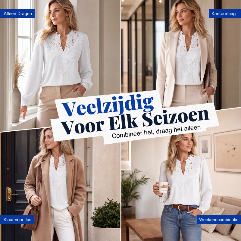 👖 TIJDELIJK 50% KORTING! ✨Dames V-hals Kanten Blouse Lange Mouw Swiss Dot Casual T-shirts Top