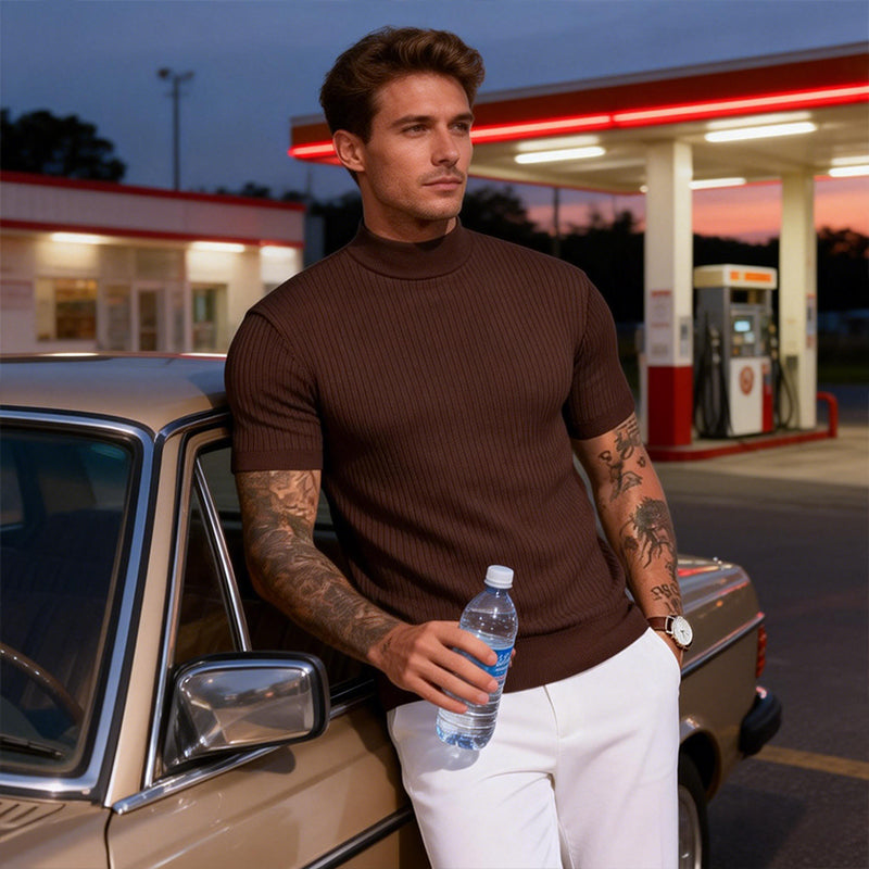 🔥 Nieuw & Trendy ✨ Heren Slim Fit T-shirt met Hoge Kraag 👕 moderne look, comfortabele pasvorm & stijlvolle uitstraling