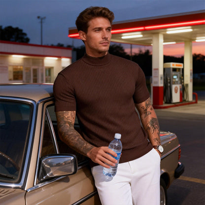 🔥 Nieuw & Trendy ✨ Heren Slim Fit T-shirt met Hoge Kraag 👕 moderne look, comfortabele pasvorm & stijlvolle uitstraling