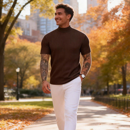 🔥 Nieuw & Trendy ✨ Heren Slim Fit T-shirt met Hoge Kraag 👕 moderne look, comfortabele pasvorm & stijlvolle uitstraling
