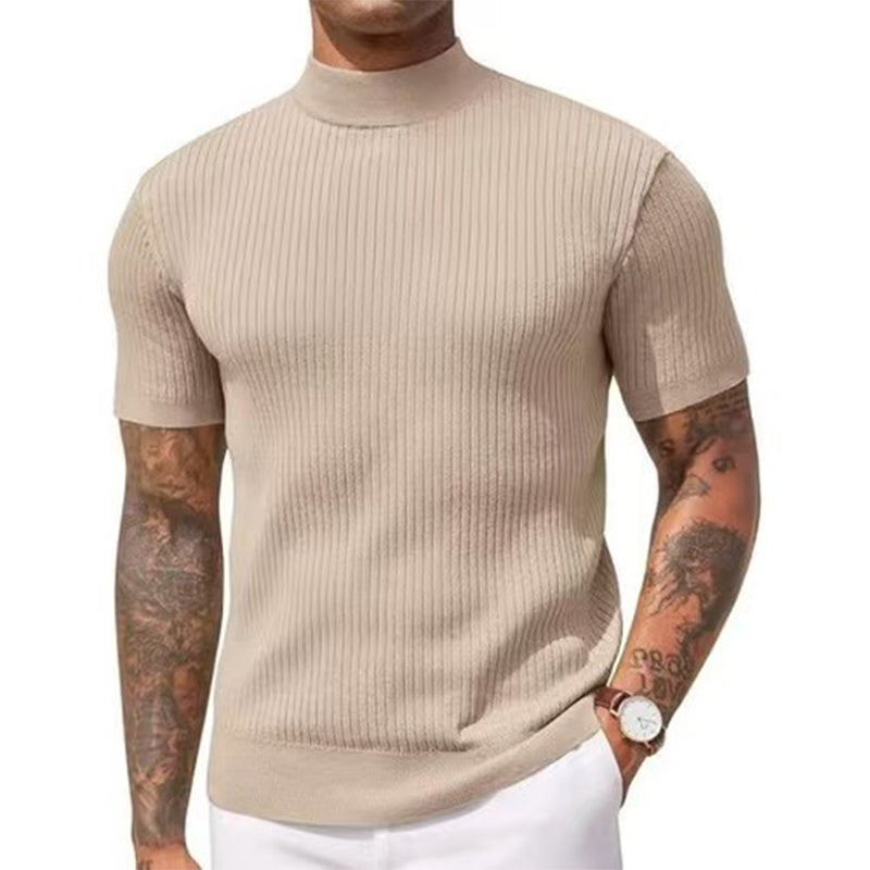 🔥 Nieuw & Trendy ✨ Heren Slim Fit T-shirt met Hoge Kraag 👕 moderne look, comfortabele pasvorm & stijlvolle uitstraling