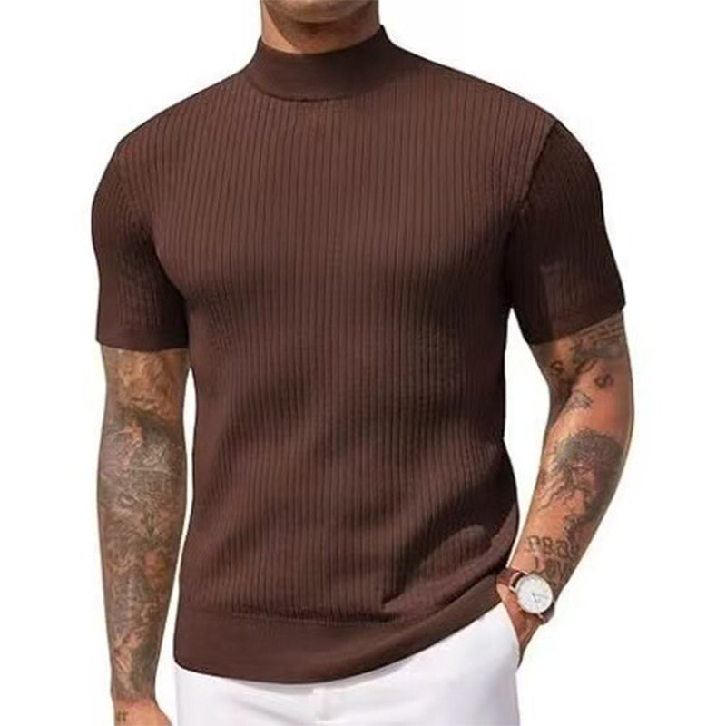🔥 Nieuw & Trendy ✨ Heren Slim Fit T-shirt met Hoge Kraag 👕 moderne look, comfortabele pasvorm & stijlvolle uitstraling