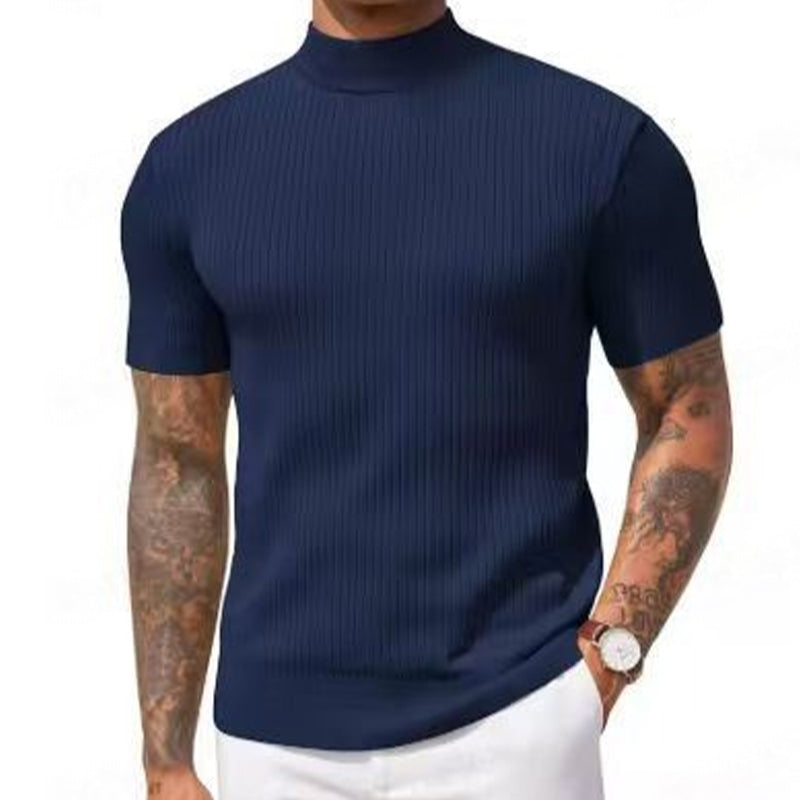 🔥 Nieuw & Trendy ✨ Heren Slim Fit T-shirt met Hoge Kraag 👕 moderne look, comfortabele pasvorm & stijlvolle uitstraling