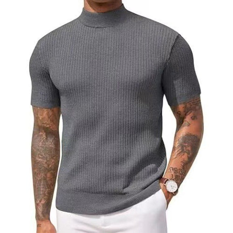 🔥 Nieuw & Trendy ✨ Heren Slim Fit T-shirt met Hoge Kraag 👕 moderne look, comfortabele pasvorm & stijlvolle uitstraling