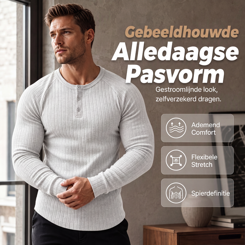 🔥 Klantfavoriet ✨ Heren Slim Fit Henley Shirt 👕 stijlvolle pasvorm, comfortabel gevoel & moderne casual look 😎