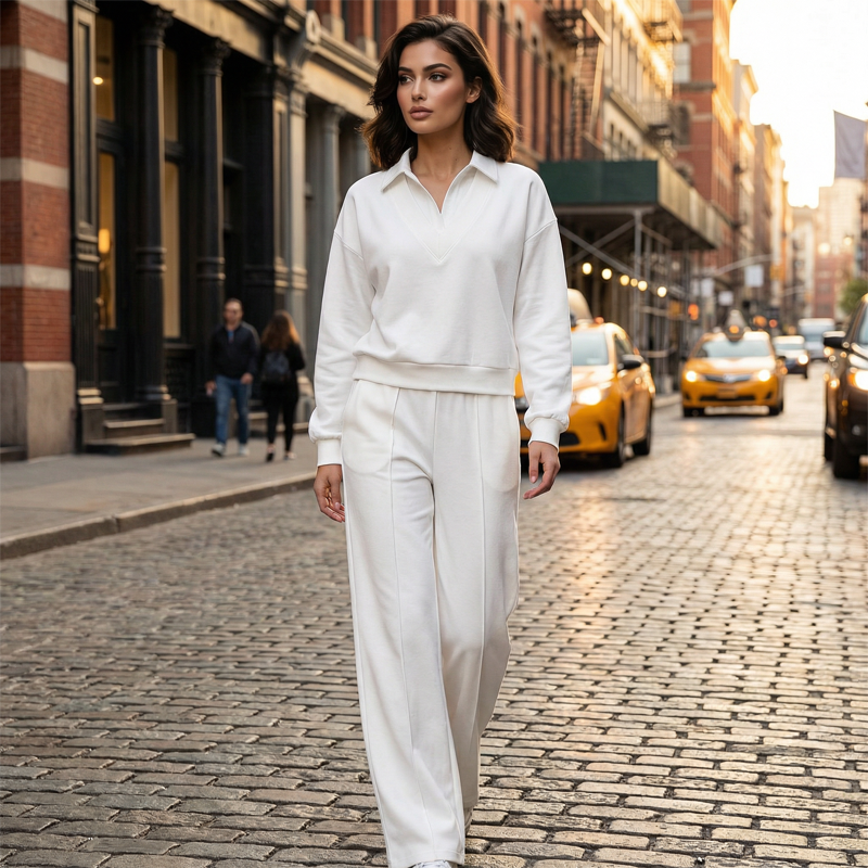 👖 TIJDELIJK 50% KORTING! ✨Dames set van blouse met lange mouwen en wijde pijpen broek