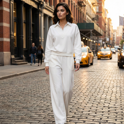 👖 TIJDELIJK 50% KORTING! ✨Dames set van blouse met lange mouwen en wijde pijpen broek