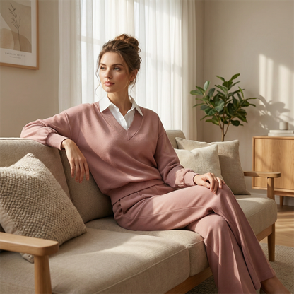 👖 TIJDELIJK 50% KORTING! ✨Dames set van blouse met lange mouwen en wijde pijpen broek