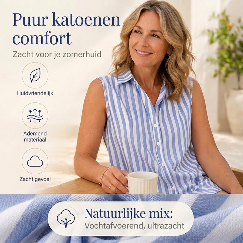 🔥 Alleen vandaag! 50% korting –Mouwloze gestreepte overhemdjurk met V-hals voor dames