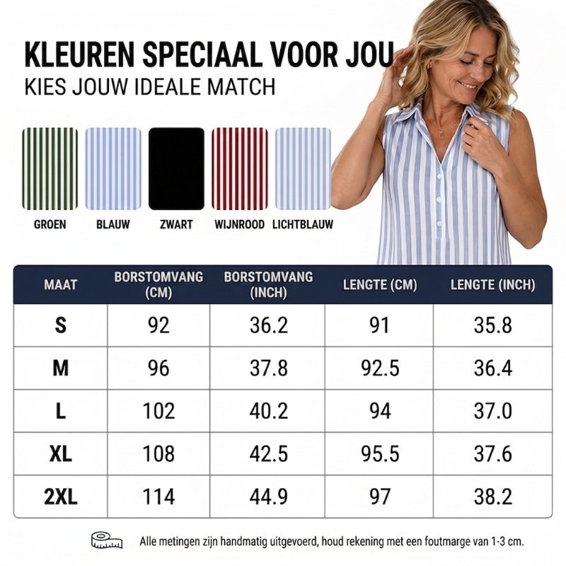 🔥 Alleen vandaag! 50% korting –Mouwloze gestreepte overhemdjurk met V-hals voor dames