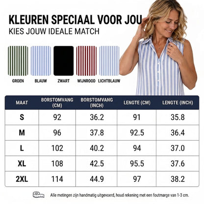 🔥 Alleen vandaag! 50% korting –Mouwloze gestreepte overhemdjurk met V-hals voor dames